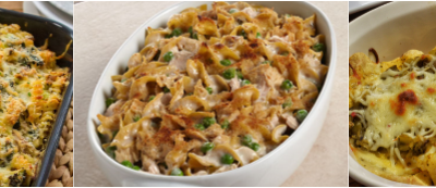 Spinach Broccoli, Chicken Enchilada, and Tuna Noodle